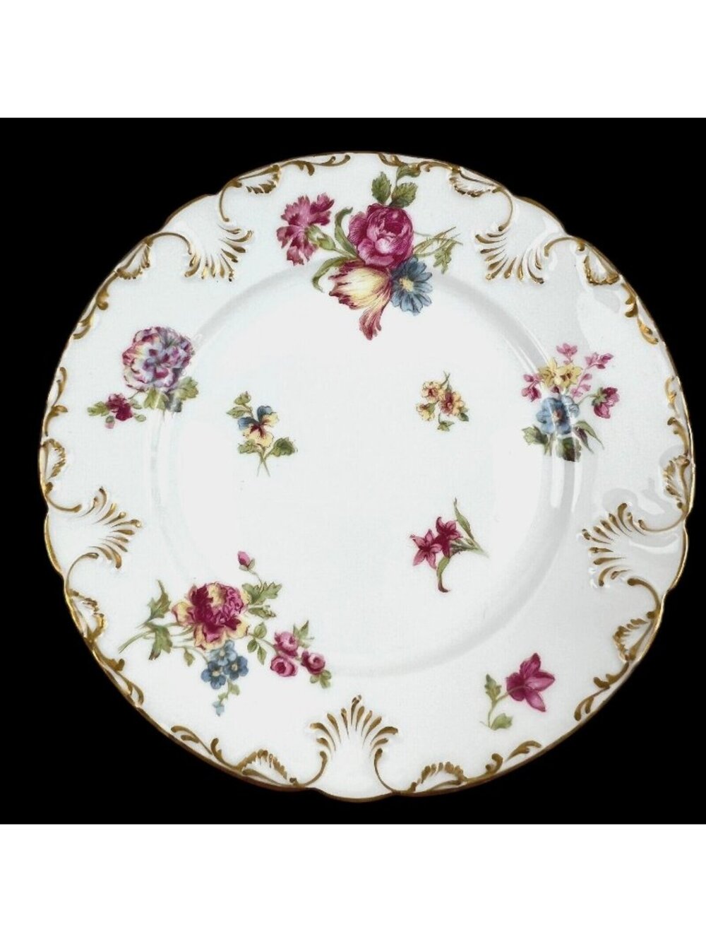 Limoges GDA Burley & Co Dessert Plates Set 5 Gilded Floral France Signed 6.25"